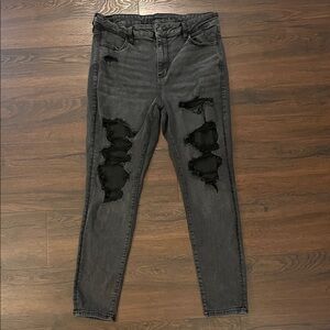 American Eagle Outfitters Charcoal Distressed Skinny Jeans